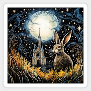 Hare, Pagan Hare, Pagan Art, Moon, Animal, Sticker